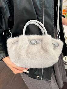 BAILEE Casual And Sweet-Style Faux Fur Handbag With Pleated Contrast-Colored Strap Design, Ideal For Outfit Coordination And A Preferred Gift Choice. - Multicolor - View 3