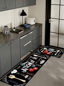 SANJIANGDI 1pc Cartoonish Fun Doodles Pattern Kitchen Mat, 0.6mm Crystal Velvet Soft And Machine Washable.Suitable For Kitchen,Corridors, Bathrooms, Living Rooms, Outdoor Door Mats, And Toilets. Useable Throughout The Year And For Various Holidays. - Multicolor - View 9