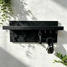 12 Inch Wooden Key Rack With Mail & Sunglass Holder, Room Decor, Bedroom Decor For Bedroom Kitchen Bathroom, Wall‑Mounted Entryway Organizer With Multiple Hooks, Versatile Home Deccor For Wall Storage Decoration - View 3