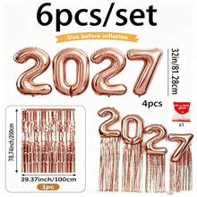 6 قطع/مجموعة بالونات رقم 2027 كبيرة بحجم 32 بوصة باللون الذهبي الوردي/الذهبي مع مجموعة شرابات، مناسبة لديكور حفلة عيد الميلاد، ديكور حفلة رأس السنة، مجموعة بالونات إكسسوارات تصوير حفلة عيد الميلاد - مشاهدة 8