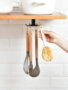 Creative Kitchen Wall-Mounted Rotating Spoon/Spatula 6-Claw Hook, Cabinet And Bathroom Small Item Storage Rack, Clothing Drawstring Bag Hanging Rack, Kitchen Storage Rack, Clothes Hanger, Hook, Kitchen Storage And Organization - Multicolor - View 7