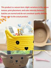 6pcs/1pc Multicolor Cat Face Pattern Storage Basket, Rope Woven Round Basket With Cat Ear Decor, Large Capacity Sundries Organizer Bin For Bedroom, Living Room, Bathroom, Home Daily Use All‑Season - Multicolor - View 10