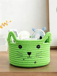 6pcs/1pc Multicolor Cat Face Pattern Storage Basket, Rope Woven Round Basket With Cat Ear Decor, Large Capacity Sundries Organizer Bin For Bedroom, Living Room, Bathroom, Home Daily Use All‑Season - Multicolor - View 16