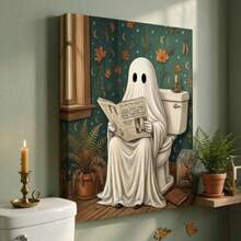Halloween Poster Canvas Wall Art, Funny Ghost Reading Newspaper 12x18in - UnframedB - View 6