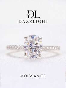 1pc Elegant Exquisite 925 Sterling Silver 1ct Oval Moissanite Ring, Suitable For Women, Perfect For Wedding And Ball Occasions - Oval Moissanite Ring - 1ct - View 1