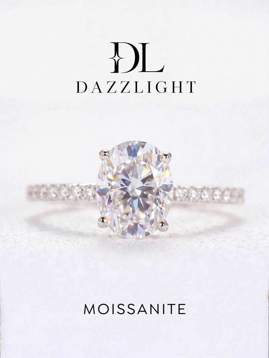 1pc Elegant Exquisite 925 Sterling Silver 1ct Oval Moissanite Ring, Suitable For Women, Perfect For Wedding And Ball Occasions - Oval Moissanite Ring - 1ct - View 1