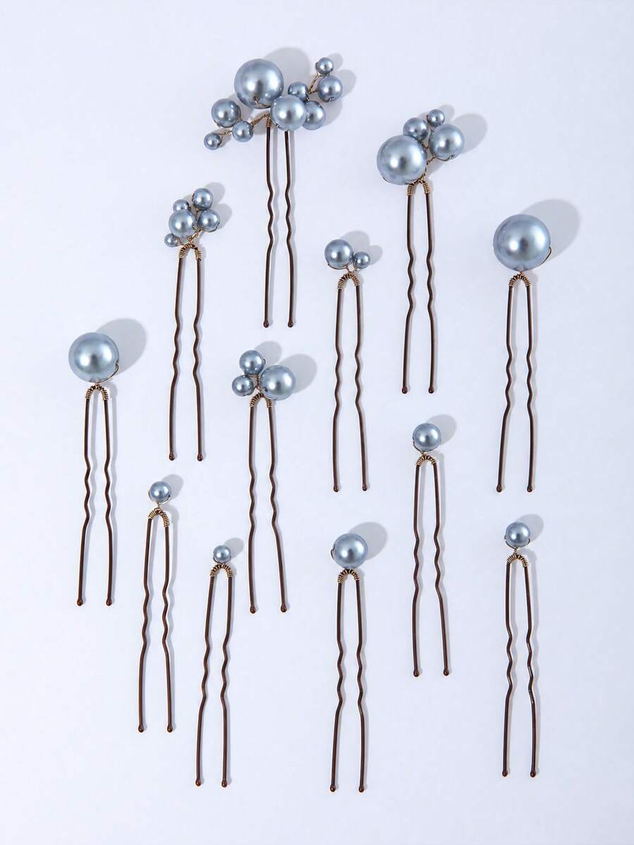 12pcs Faux Pearl Hair Clips & Pins, Versatile Design Suitable For Brides, Daily Wear & Wedding Events Valentine's Day Accessories
