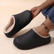 MAOLI Water-Resistant Thick Fleece Lining Perforated Clogs, Fashionable Durable Breathable Round Toe Solid Color Half-Cover Home Slippers, Unisex - Black - View 11
