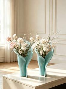 1/2pcs Artistic Shaped Vase Unique Flared Rim Vase Living Room Window Sill Tabletop Decor Stable Base Anti-Tip Suitable For Dried Flowers Artificial Flowers Exquisite Gift Ornament - Hem - View 9