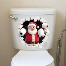 1pc Christmas Santa Claus Toilet Paper Design Creative Bathroom Bedroom Door Toilet Lid Sticker Holiday Gift - one-size - View 2