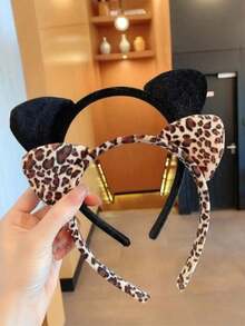1pc Cute Leopard Print Cat Ear Headband, Suitable For Halloween Party [Leopard Print Pattern Position Random, Applicable For Christmas, Girlfriend Gift, Small Gift, Holiday Party Gift] - Multicolor - View 1