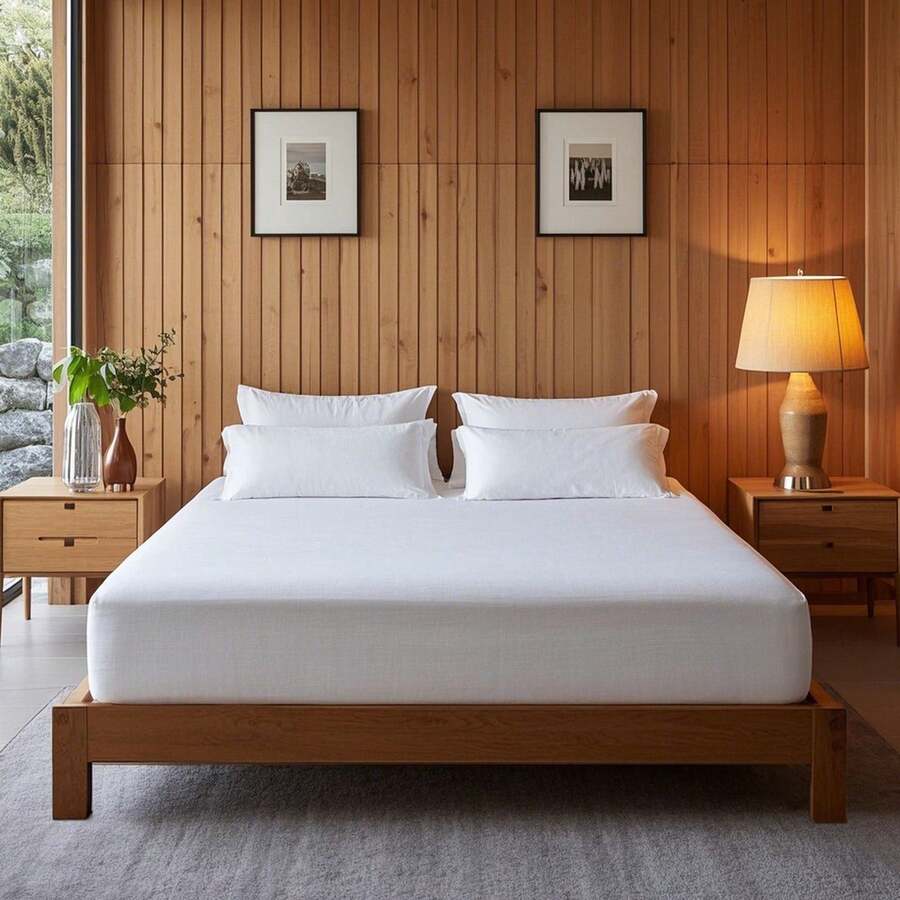 POLIGONO Protector de Colchón contra Derrames Blanco POLÍGONO, Tipo Sábana Ajustable, 1 Pieza con Bolsillo de 35 cm, Medidas 100x200, 150x200, 180x200 y 200x200 cm, para Cama - Blanco - Ver 1