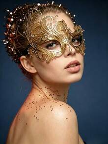 1pc Rhinestone Swan Makeup Mask, Hollow Metal Venetian Half Face Mask, Suitable For Women, Available In Black And Gold Colors, Perfect For Halloween, Carnival And Party Use - Multicolor - View 2