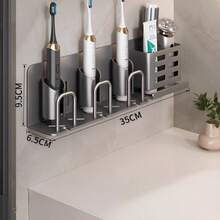 1pc Wall Mounted Toothbrush Holder | Drill-Free Installation | Space-Saving Bathroom Storage Rack, Suitable For Electric Toothbrushes And Razors | Modern Design - Gunmetal Gray - View 6