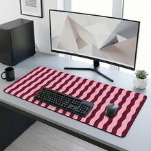Pink Burgundy Wavy Line Desk Mat, Large Non-Slip Mouse Pad, Office Desktop Accessory - Mouse Pad - View 6