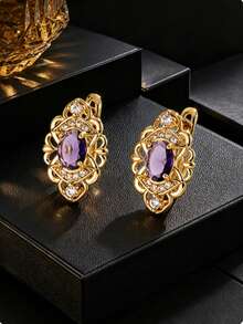 1 Pair Oval Court Style Dual-Tone Ear Cuffs, Women's Decorative Earrings For Banquet, Date, Gift - Ear Clip - View 1