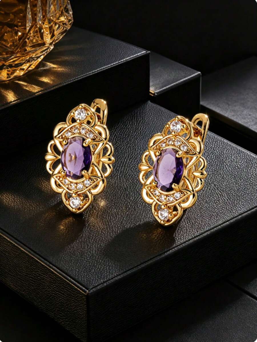 1 Pair Oval Court Style Dual-Tone Ear Cuffs, Women's Decorative Earrings For Banquet, Date, Gift - Ear Clip - View 1