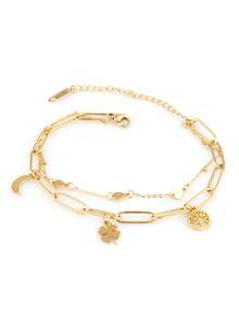 Women's Stainless Steel Bracelet, Bohemian Double Layer Chain Bracelet, Jewelry Gift - Yellow Gold - View 5