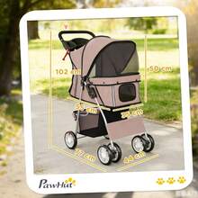 PawHut Dog Pram, Pet Stroller With Reflective Strips, Foldable Stroller With 360 °   Swivel Wheels, Brown On-Site - 1 - View 3