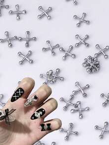 20-Piece Alloy Nail Accessories, Simple And Versatile, Punk Style Silver XX Cross Nail Decorations, X-Shaped Nail Embellishments, Beauty Accessories, DIY Decorations For Square Nails And Long Pointed Nails - Multicolor - View 3