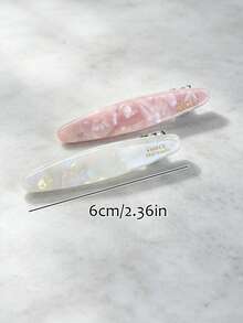 2件裝新款橢圓柳葉紋理醋酸高品質髮夾，女用瀏海夾、側夾、直夾髮飾 - 多色D - 查看 4