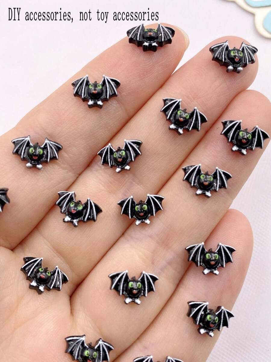 50pcs Resin Mini Kawaii Colorful Cartoon Bat Art Flat Back Rhinestone Applique DIY Halloween Scrapbook Decor Crafts Accessories - Black - View 1