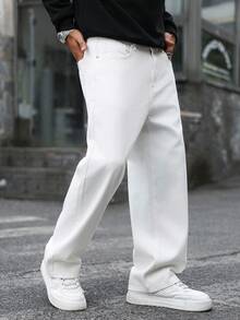 Men's Fashion Embroidered Floral Straight Leg Jeans - White - View 3