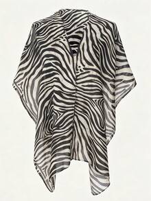 1pc Zebra Print Vintage Street Style Scarf For Women, Polyester (Polyester) Lightweight Silk Scarf, Animal Print Soft Breathable Large Shawl, Fashion Versatile Decorative Scarf, Daily Outing Commute Outerwear Neck Accessory - Multicolor - View 6