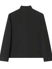 Omen Spring/Summer New Minimalist Asymmetric Stand Collar Blazer, Slit Long Sleeve Button Decor Blended Jacket - Black - View 2