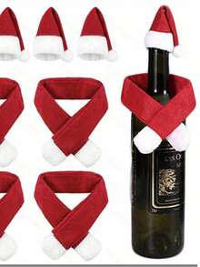 8/5/3/1pc Christmas Hat Wine Glass Decoration - Perfect For Holiday Parties And Winter Celebrations, Suitable For Christmas Events And Party Supplies, Scene Decoration, Holiday Decor, Room Decor, Home Decor, Office Decor, Theme Party Decor, Christmas Decor, Christmas Ornaments, Christmas Home Decor, Christmas Gifts, Christmas Decorations, Creative Non-Woven Fabric Christmas Wine Bottle Decoration, Christmas Hat Scarf Bottle Ornament, Holiday Home Decor Supplies - View 4