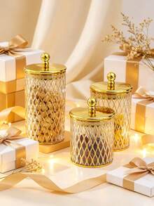 3pcs Gold PET Sealed Canisters, Multi-Functional Nut And Snack Storage Containers, Transparent Design, Large Capacity Storage Boxes, Suitable For Holidays And Daily Use. - Gold - View 6