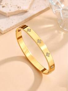 1pc/4pcs Stainless Steel Clover Bracelet, Cross-Border Hot-Selling European And American Fashion Gold-Plated Non-Fading Bracelet - Gold - View 6