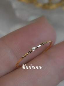 MADEONE 1pc Plain Ring, Inlaid With Zirconia, Small And Delicate, Perfect Gift For Girls Or Teachers. - Gold - View 2