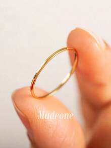 MADEONE 1pc Women's Smooth Plain Ring, Classic Single Ring Jewelry, Daily Decorative Gift - Gold - View 2