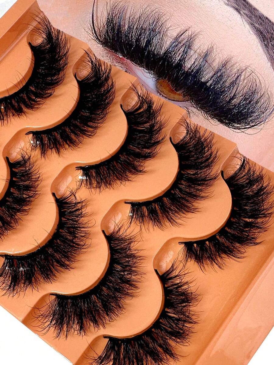 New DD Curl Cat Eye Thin Dense Mink False Eyelashes 5D Fluffy Short Natural Style 5 Pairs Strip Lashes