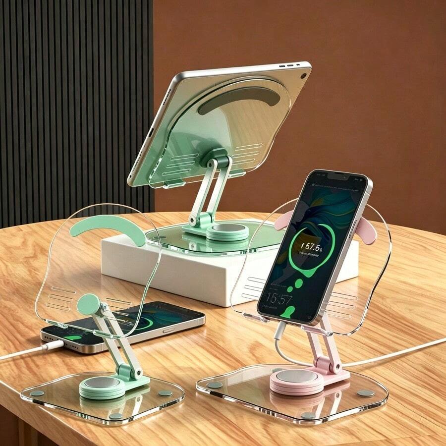 1pc 360° Rotating Phone/Tablet Stand, Adjustable & Foldable Desktop Holder Stand With Non-Slip Silicone Base, Portable Compatible With Desk Stand, Gift For Family, Friends, Phone Accessories,Suitable For Office Workers, Students, And Teachers