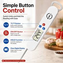 Nhiệt kế thực phẩm đầu dò kỹ thuật số, 3 màu Đen/Trắng/Đỏ tùy chọn, đọc nhanh và chính xác, khóa giữ nhiệt độ, đầu dò thép không gỉ, dễ vệ sinh, dải nhiệt độ rộng, nhiệt kế nấu nướng và nướng đa năng cho nhà bếp, cần 1 pin AAA (không bao gồm) - A - Xem 7