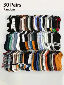 30 Pairs Men's Short Socks, Assorted Printed Short Socks Random Combination Set, Versatile For Daily Wear - Multicolor - View 7