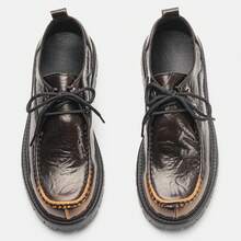 Men's Casual Shoes Distressed Color Wrinkled Vintage Personalized Thick Sole Workwear Loafers - Brown - View 10