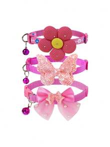 3pcs/Set Pet Cat Dog Bowtie Floral Wreath Collar With Adjustable Bell Decoration - Multicolor - View 9