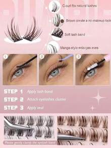 Brown Natural Wispy Lash Clusters, Anime Lash Clusters, Spiky Lash Extensions, C Curl Individual Lash Extensions, Spiky Individual Lash Extensions, 8-16mm Flat Bottom Lash Clusters, DIY Eyelash Extensions At Home - D - View 3