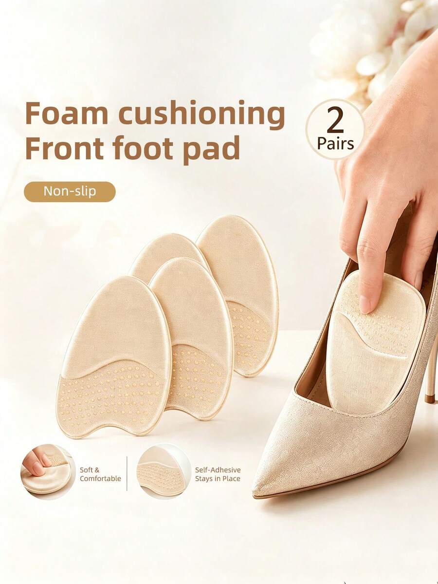 2 Pairs Women's Toe Massage Bumpy Front Palm Pads, Anti-Slip Shock-Absorbing Adjustable Shoe Size Anti-Chafing High Heel Shoes Boots Accessories - Beige - View 1