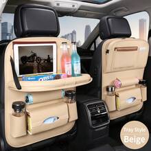 1pc Multicolor PU Car Seat Back Storage Bag, Car Organizer Desk, Premium Multifunctional Car Storage Organizer, Large Capacity Car Storage Bag, Universal Fit Waterproof Durable Headrest Hanging Organizer, Multi-Pocket Backseat Storage Pouch - Multicolor - View 6