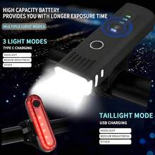 Super Bright USB Rechargeable Bike Lights Headlight Tail Light Set, 4 Light Modes Bike Headlight And Rear Tail Light, Waterproof Bike Front And Rear Lights For Night Riding, Suitable For Mountain Road Riding - Multicolor - View 5