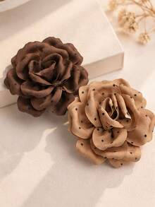 Brown Polka Dot Flower Button Covers For Women, Oversized Handcrafted Rose Button Clips For Shirts, Blouses & Jackets, Removable Clothing Accessory - Flowers - View 7