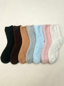 1/5/7/10 Pairs Solid Color Mid-Calf Socks, Soft Touch Indoor Sleep Socks, Women's Multi-Color Casual Home Socks - Multicolor - View 7
