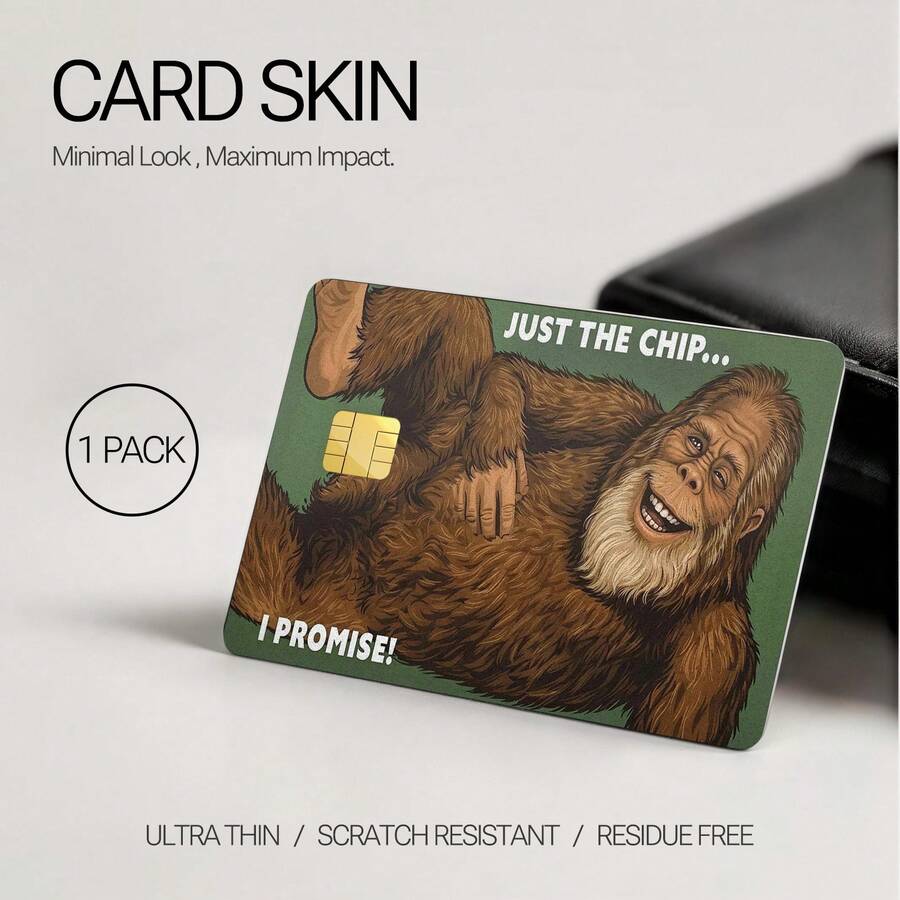 Funny Bigfoot Cartoon Vinyl Bank Card Sticker, 1pc, Premium PVC Material, Scratch-Resistant And Durable, Removable Without Residue, Suitable For Credit Card And Debit Card Decoration - View 1