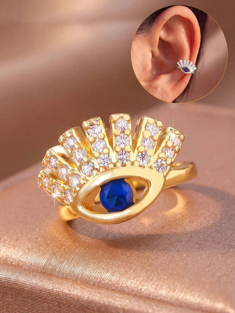 1pc Minimalist Fashion Evil Eye Design Zirconia Ear Cuff, Halloween Accessory, Suitable For Party Gathering Date Wear, Exquisite Holiday Jewelry Gift - Evil Eye - View 1
