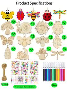 51/38/25pcs Insect & Animal Wooden Craft Set,Children's Handicraft Kit,Hand-Painted Doodle Set,Suitable For Spring Festival Decoration,Perfect For Halloween Party,Pajama Party,Holiday Party Decorations, School Art Project - Multicolor - View 11