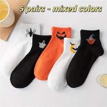 5/10 Pairs Halloween Casual Versatile Pumpkin Socks, Personalized Fun Couple Style Sweat-Absorbing Casual Socks, Suitable For Halloween, Daily And Home Use - Multicolor - View 13